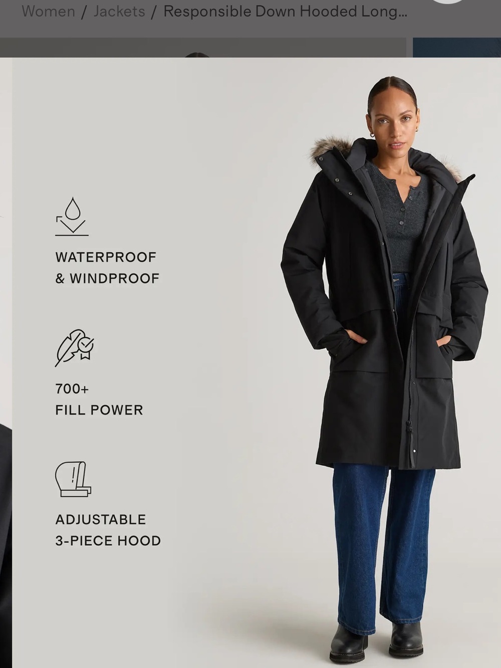 NWT Quince Responsible Down Hooded Long Parka size large